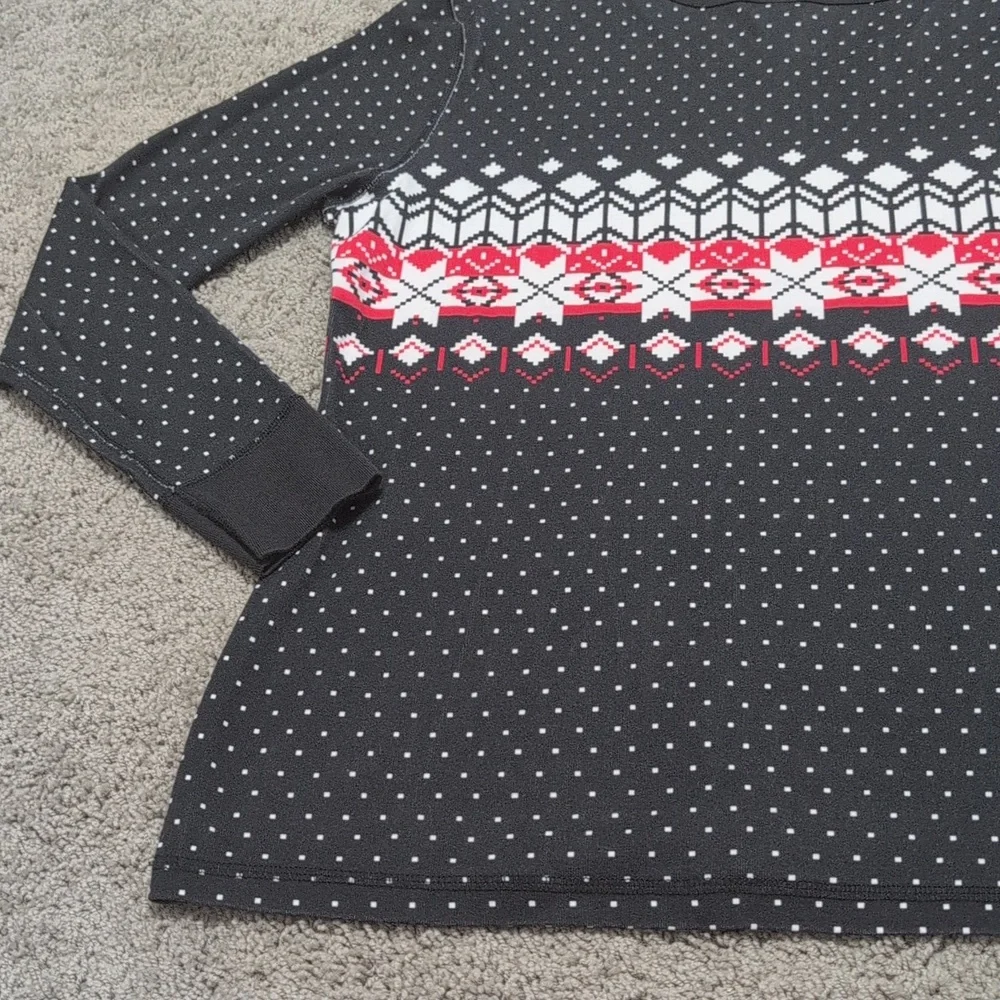 Hanna Andersson Pajama Long Sleeve Top Black Red Snowflake Fair Isle Print XL‎